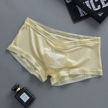 Riolio Men Trunks 3D Pouch Boxers Ice Silk Ultrathin Panties Summer Soft Breathable Translucent Seamless Boxer Wet Seductive Underwear